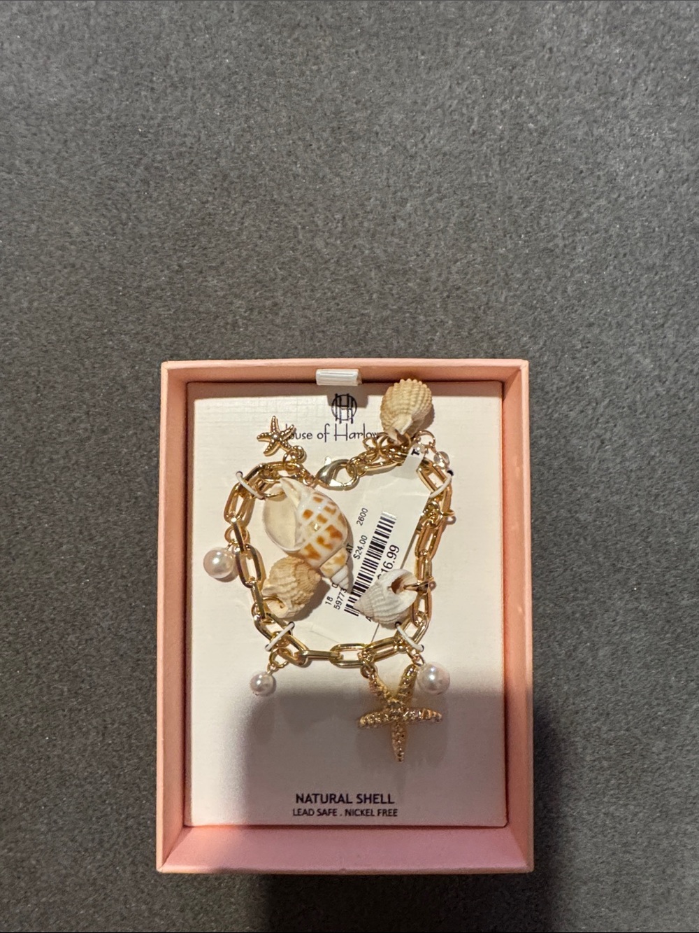 NWT House of Harlow 1960 Gold Shell Charm Bracelet - Gold
